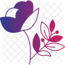 Rose Flower With Leafs Tiny Bloom Summer Blossom Icon