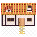 Rural House Paved Road Neat Cottage Building Icon