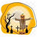 Scary pumpkin face man in graveyard  Icon