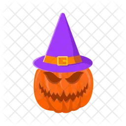 Scary pumpkin wearing a spooky hat  Icon