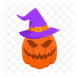 Scary pumpkin wearing a spooky hat  Icon