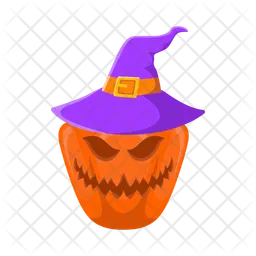 Scary pumpkin wearing a spooky hat  Icon