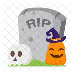 Scary pumpkins in the graveyard  Icon