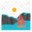 Sea Boat Landscape Scenery Landform Icon