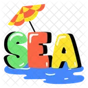 Sea Umbrella Sea Beach Sea Word Icon