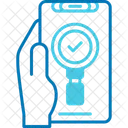 検索、携帯電話を持つ手、見つける アイコン
