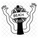 Black Monochrome Beach Sign Illustration Seaside Signage Coastal Marker Icône