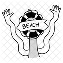 Half Tone Beach Sign Illustration Seaside Signage Coastal Marker Icon