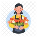 Segurando Flores Menina Personagem Ícone