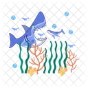 Shark in undersea with seaweed  Icon