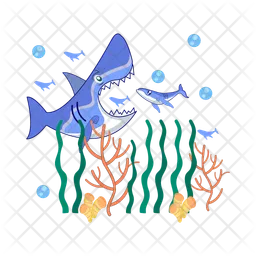 Shark in undersea with seaweed  Icon