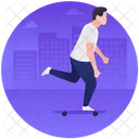 Skateboarding Action Sports Performing Tricks Icon