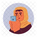 Mobile Phone Holding Arab Hijab Smartphone Woman Icon