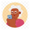 Mobile Phone Holding Granny Eyeglasses Smartphone Woman 아이콘