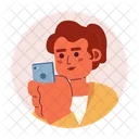 Mobile Phone Holding Smartphone Woman Latina Ponytail Icon