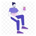 Smiling caucasian man chilling with drink  アイコン