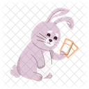 Smiling fluffy bunny holding tickets  Icon