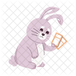 Smiling fluffy bunny holding tickets  Icon