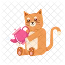 Smiling ginger cat holding teapot  Icon