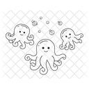 Octopus Cartoon Sparkling Bubbles Dreamlike Icon