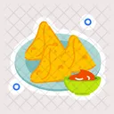 Snack Relleno Plato De Samosa Snack Frito Icono