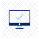 Software informático con marca de verificación en el monitor para datos seguros, aprobados y verificados  Icono