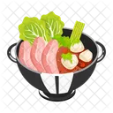 Sopa com carne de porco fatiada  Ícone