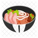 Sopa de macarrão com carne de porco fatiada  Ícone