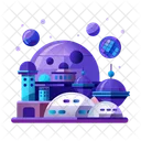 Space Colonization Alien City Buildings Icon