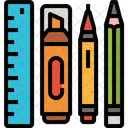 Stationary Ruler Pen Pencil Hilighter Tools Icon