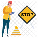 Under Construction Transit Signal Stop Sign Board Icon