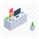 Study Desk Bookshelf Chair Icon
