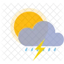 Sunny Rainy With Thunder Weather Cloud Icon