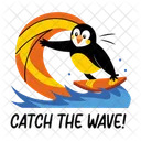 Surfing Penguin Surfboarding Animal Icon