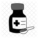 Black Monochrome Syrup Medicine With Spoon Illustration Syrup Medicine With Spoon Medicine Icon