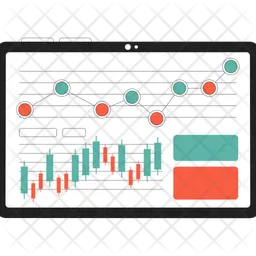 다이어그램과 차트가 있는 태블릿 화면  아이콘