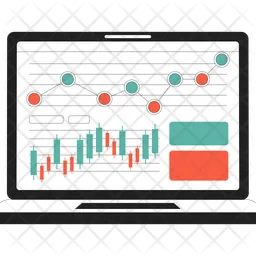 Tela de laptop com diagrama e gráficos  Ícone