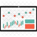 Tela do tablet com diagrama e gráficos  Ícone