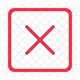 Thin red cross mark on red square box white area flat design  Icon