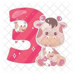 Three number with baby giraffe  Icon