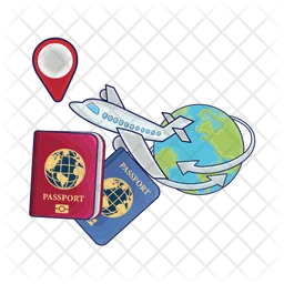 Ticket, pasport,route airplane with maps  Icon