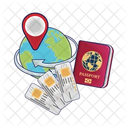 Ticket, passport book,location with earth  Icon
