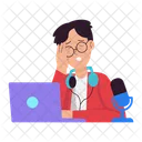 Tired Podcaster Laptop Editing Icon