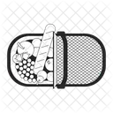 Top view picnic basket fruits baguette  Icon