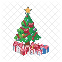 Tree christmas decoration with gift box  Icon