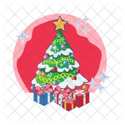 Tree christmas with gift box in button  Icon