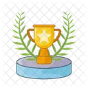 Trophy in podium with leaf decoration  Icon