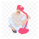 Tying Turban Wearing Turban Indian Man Icon