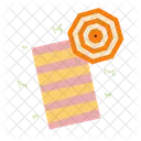 Umbrella beach above, blanket top view  Icon