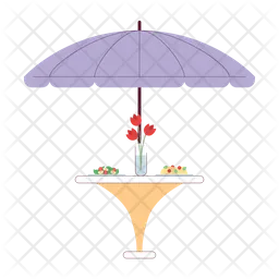 Umbrella patio dining table dinner served  Icon